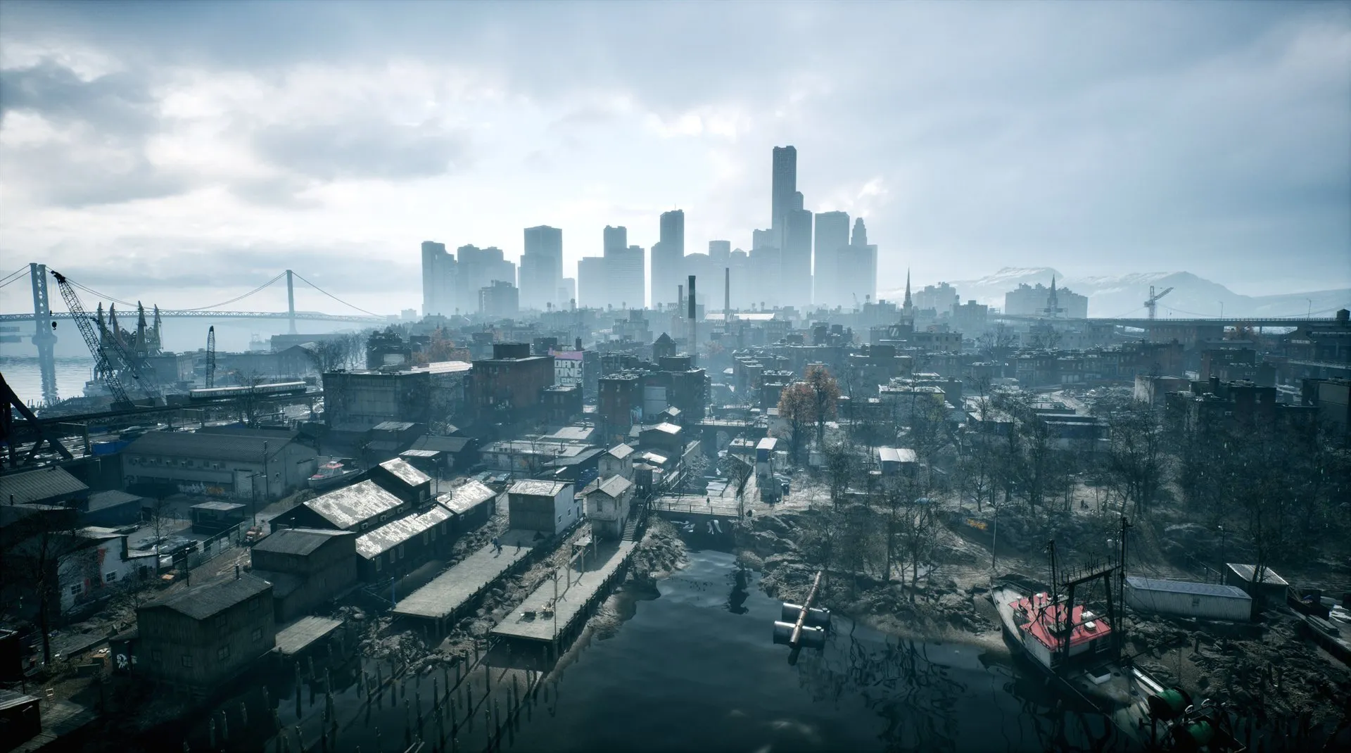 The city seen from the harbour. Every building, road and vehicle in view has to be paid for inside 16.7 ms on console.