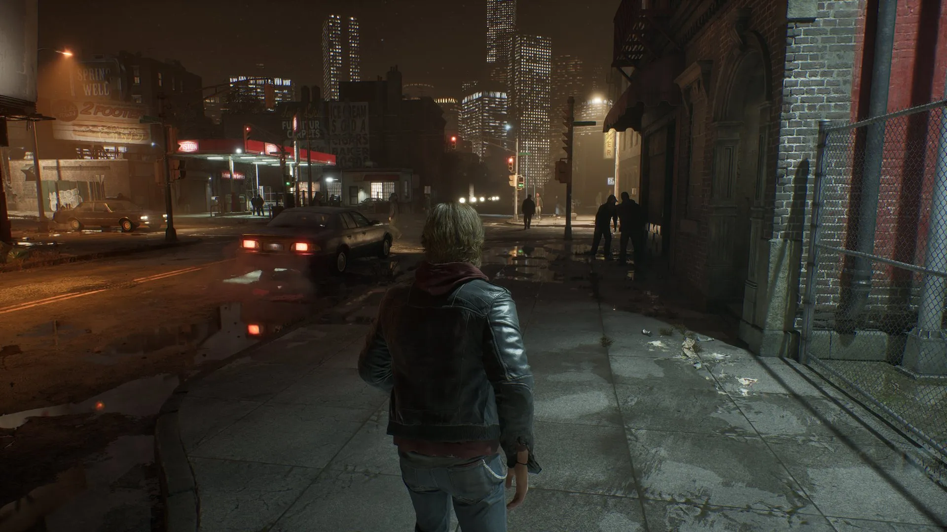 Pedestrians on a night street. Most skeletal meshes in a scene like this are off-screen or distant, and the default tick option updates all of them every frame anyway.